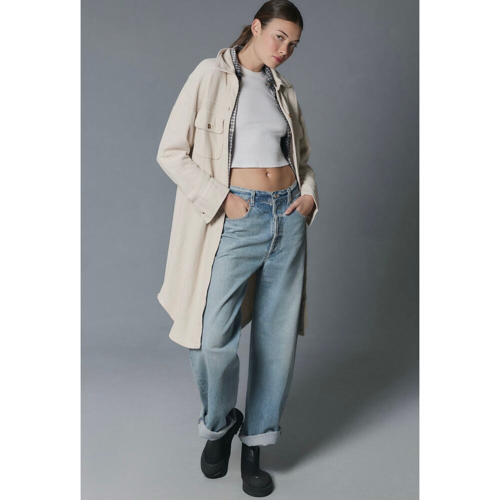 Anthropologie Pilcro Cream Duster Shacket Button Front Cotton Size L - Picture 2 of 11